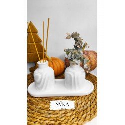 3 lü Set İskandinav Dekoratif Bohem Vazo Seti+24 cm Oval Sunumluk