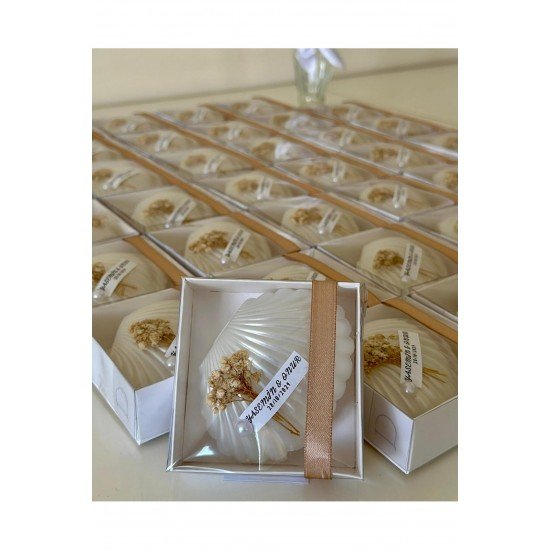 15 Adet Kutulu Süslemeli İstiridye Mum | Düğün Nişan Söz Nikah Kına Baby Shower Hediyelik