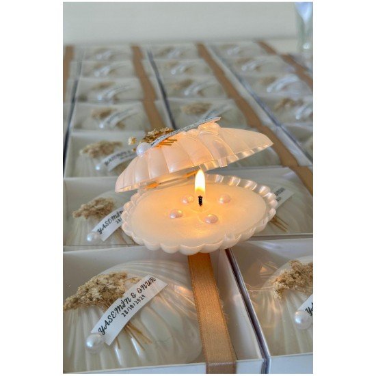 15 Adet Kutulu Süslemeli İstiridye Mum | Düğün Nişan Söz Nikah Kına Baby Shower Hediyelik