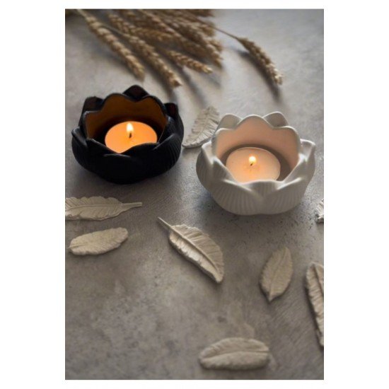 2 li siyah beyaz lotus mumluk dekoratif obje süs eşyası biblo hediyelik