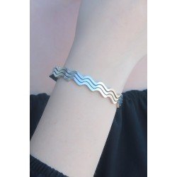 Özel Kararmaz Çelik Renk Dalga Model Kelepçe Kadın Bileklik Fırsat!!!