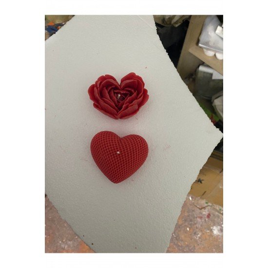 Kalp Ve Gül 2 Li Kokulu Mum Kırmızı Parafin Jel Soya Wax Mum