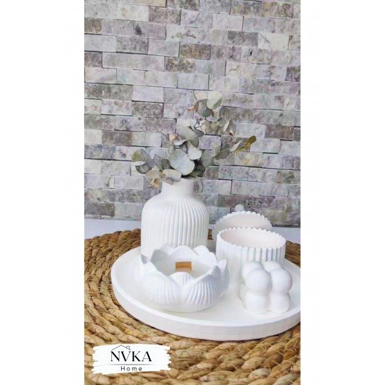 4 lü set Çizgili vazo+Lotus mumluk+kapaklı saklama kutusu+bubble dekoratif obje