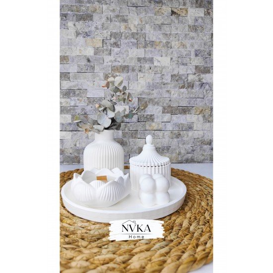 4 lü set Çizgili vazo+Lotus mumluk+kapaklı saklama kutusu+bubble dekoratif obje
