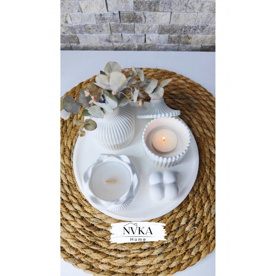 4 lü set Çizgili vazo+Lotus mumluk+kapaklı saklama kutusu+bubble dekoratif obje