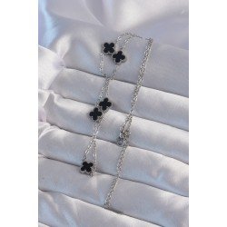 Özel Çelik Renk Minimal Siyah Mineli Yonca Kolye Fırsat!!!