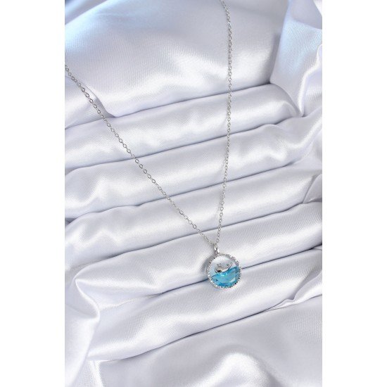 Özel Çelik Renk Mavi Kristal Taşlı Balina Model Kadın Kolye Fırsat!!!