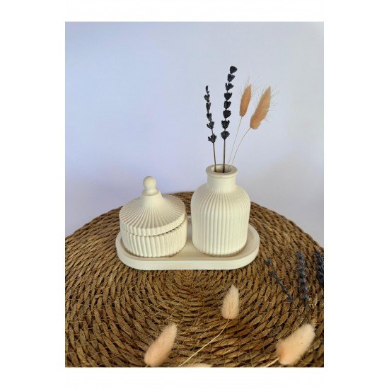 4 parça Dekoratif Minyatür Çizgili Vazo Fresh Soft Koku Mumlu Se kokulut karanfil yapraklı