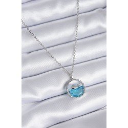 Özel Çelik Renk Mavi Kristal Taşlı Balina Model Kadın Kolye Fırsat!!!