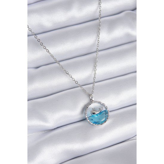 Özel Çelik Renk Mavi Kristal Taşlı Balina Model Kadın Kolye Fırsat!!!