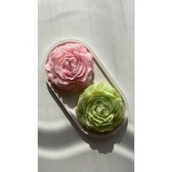 Tabaklı Pembe Fıstık Yeşili Şakayık Kokulu Mum Seti