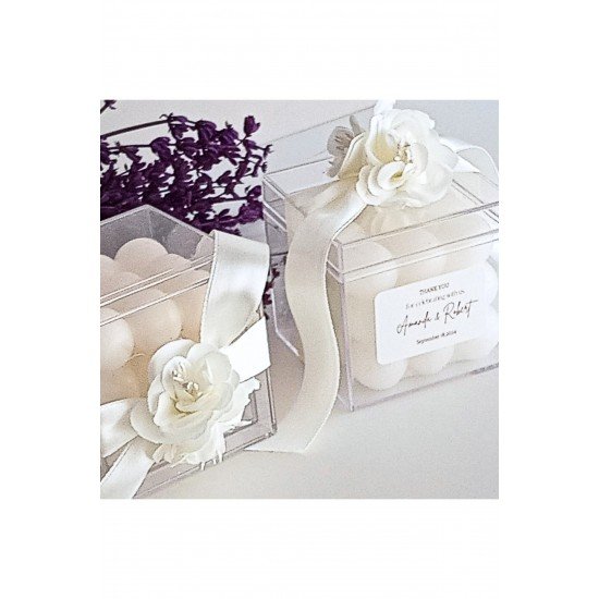 Gelin Damat İsimli Mika Kutulu Büyük Bubble Mum-Düğün, Nişan, Kına, Nikah, Söz Hatırası