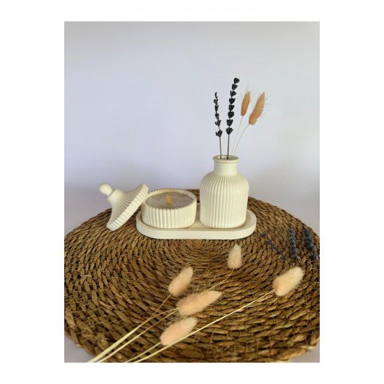 4 parça Dekoratif Minyatür Çizgili Vazo Fresh Soft Koku Mumlu Se kokulut karanfil yapraklı