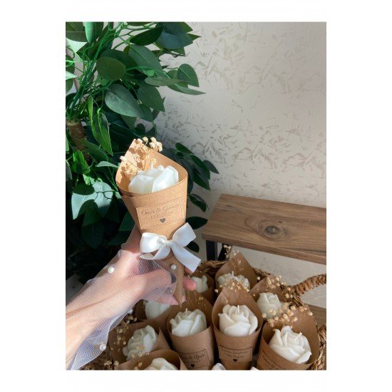 Kişiye Özel Düğün|nişan|söz|anneler Günü Hediyelik Beyaz Gül Model Buket Mum - 10 Adet