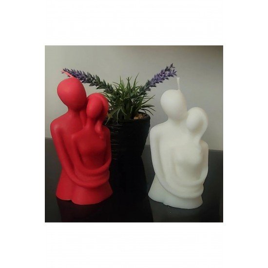 Sarılan Çiftler Mum Kırmızı-beyaz Lavanta Kokulu 2' Li %100 Soya Wax Organik