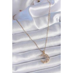 Özel Çelik Zincir Gold Renk Zirkon Taşlı Hilal Model Kadın Kolye Fırsat!!!