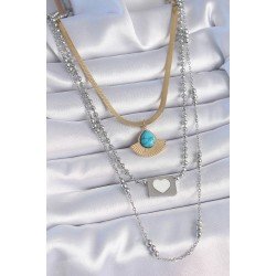 Özel Çelik Mix Renk 3'Lü Zincir Damla Madalyon Figür Uzun Kadın Kolye Fırsat!!!