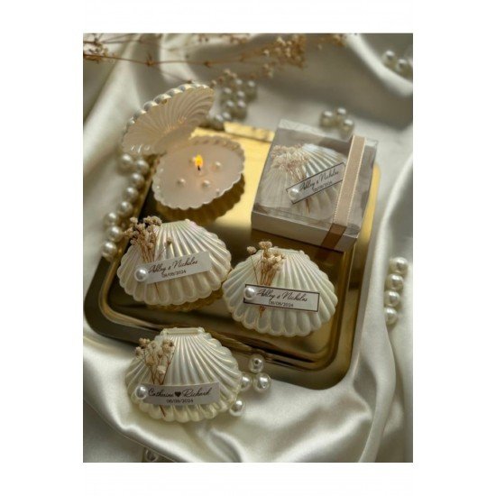 Official 15 Adet Grogren Kurdele Kutulu Istiridye Mum Hediyelik