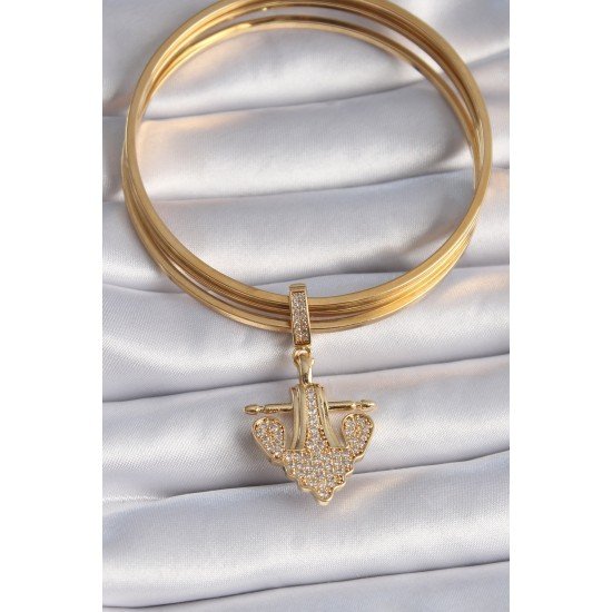 Özel Pirinç Gold Renk Zirkon Taşlı Çapa Model Ajda Charm Fırsat!!!