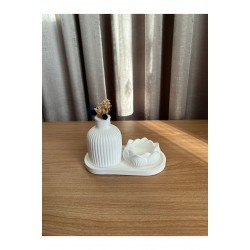 Dekoratif 3’lü Set,Oval Dekoratif Tabak,Vazo,Lotus Mumluk