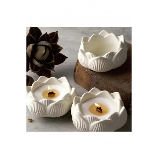 Bernami Dekoratif 3’lü Lotus Çiçeği Mumluk Hediyelik Obje Dekoratif Lokumluk