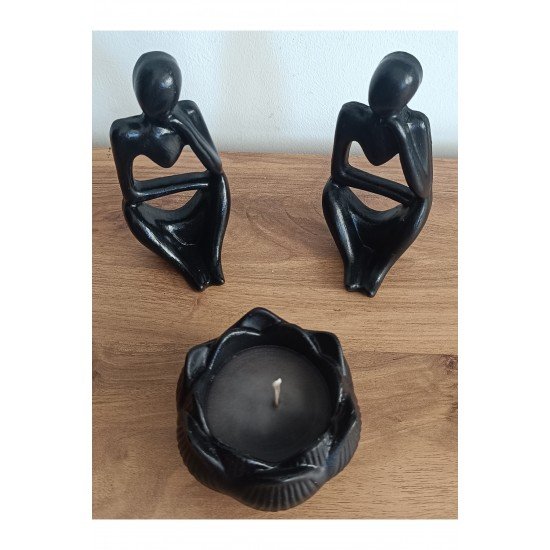 Dekoratif mumluk lotus çiçeği lotus kokulu iki düşünen insan objeli
