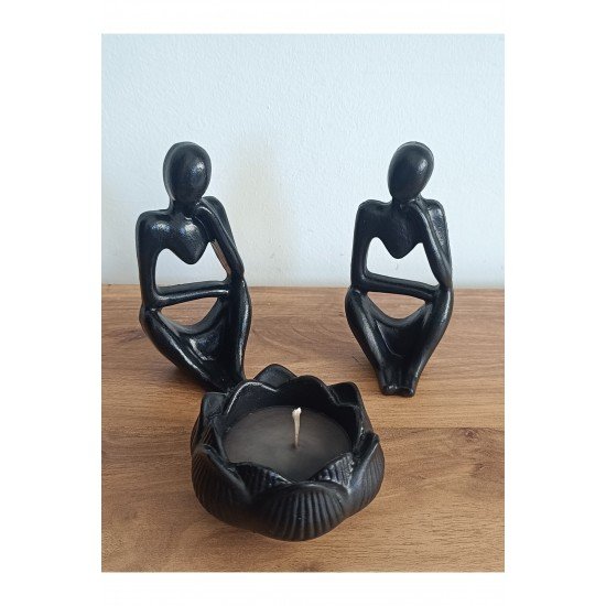 Dekoratif mumluk lotus çiçeği lotus kokulu iki düşünen insan objeli