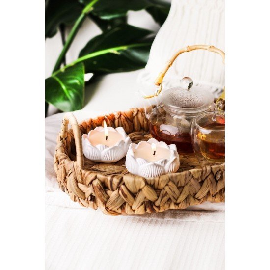 2 Adet Beyaz Gül Model Mumlu Mumluk