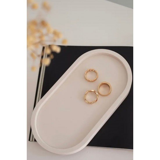 Dekoratif Tepside 3’lü Set  Tealiaght Mumluk + Dekoratif Tepsi +  Dekoratif Çizgili Vazo