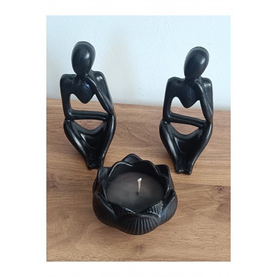 Dekoratif mumluk lotus çiçeği lotus kokulu iki düşünen insan objeli