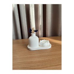 Dekoratif 3’lü Set,Oval Dekoratif Tabak,Vazo,Lotus Mumluk