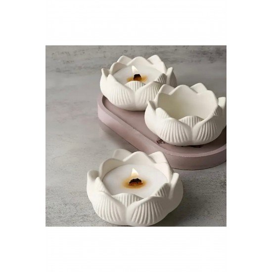 Bernami Dekoratif 3’lü Lotus Çiçeği Mumluk Hediyelik Obje Dekoratif Lokumluk