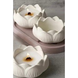Pinterest 3’lü Set Dekoratif Tealight Lotus Çiçeği Mumluk + Dekoratif Çizgili Vazo+ Dekoratif Tabak