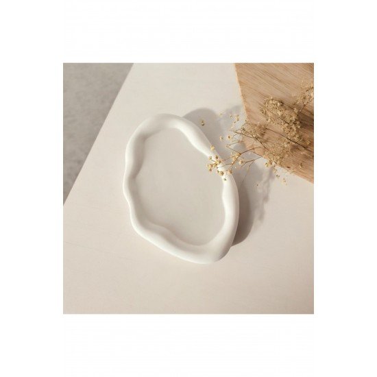 Home Doğal Dalga Formlu Dekoratif Tepsi - Beyaz Taş Tozu Takı ve Mumluk