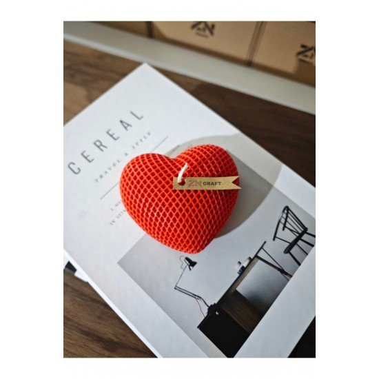 Dekoratif Kalp Şeklinde Mum - Kırmızı, Petek Desenli