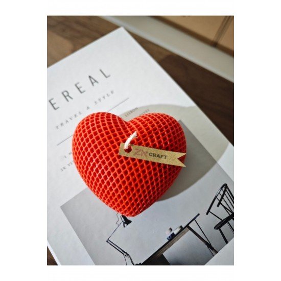 Dekoratif Kalp Şeklinde Mum - Kırmızı, Petek Desenli