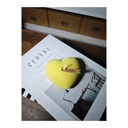 Dekoratif Kalp Şeklinde Mum - Sarı, Petek Desenli