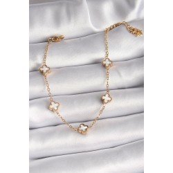 Özel Çelik Gold Renk Beyaz Boy Yonca Model Kadın Bileklik Fırsat!!!