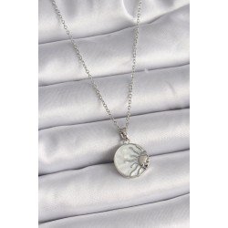 Özel Çelik Renk Zincir Beyaz Sedefli Gün Batımı Model Kadın Kolye Fırsat!!!