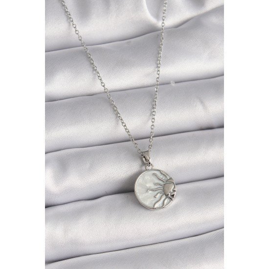 Özel Çelik Renk Zincir Beyaz Sedefli Gün Batımı Model Kadın Kolye Fırsat!!!