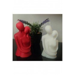 Bernamiofficial Hediyelik Dekoratif Sarılan Çift Temalı Kokusuz Mum Kırmızı Ve Beyaz 2 Adet