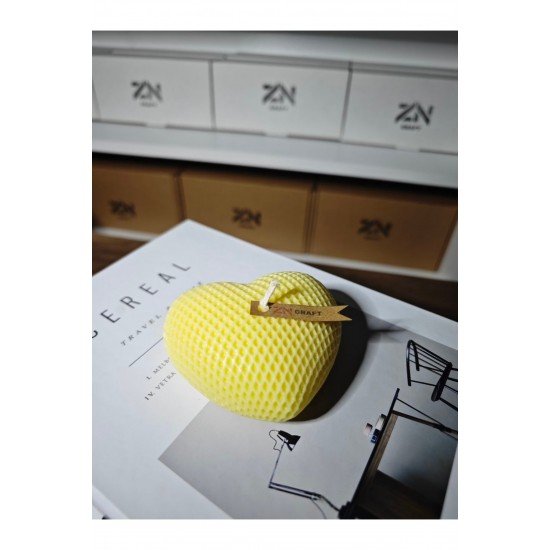 Dekoratif Kalp Şeklinde Mum - Sarı, Petek Desenli