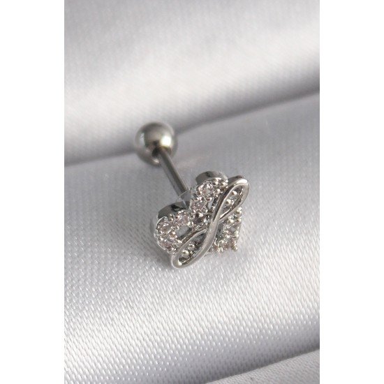 Özel Çelik Renk Zirkon Taşlı Sonsuzluk Detay Tragus Piercing Fırsat!!!