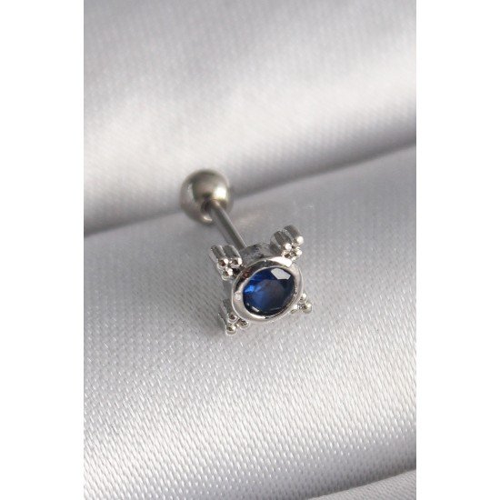 Özel Çelik Renk Mavi Zirkon Taşlı Tragus Piercing Fırsat!!!