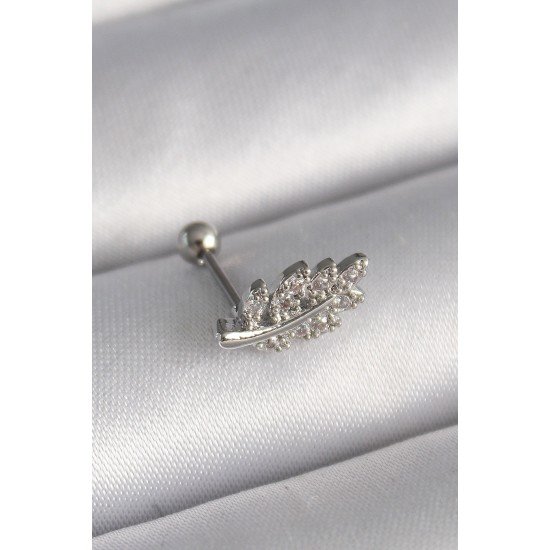 Çelik Gümüş Renk Zirkon Taşlı Dal Tragus Piercing
