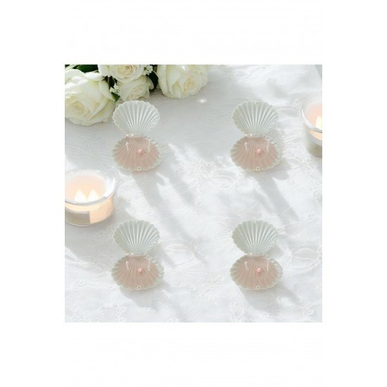 Bernami 15 Adet İnci Süslemeli İstiridye Mum | Düğün, Kına, Nişan, Söz, Nikah Hediyelik Kutu