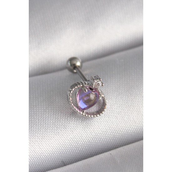 Özel Çelik Renk Mor Mineli Kalp Zirkon Taş Detay Tragus Piercing Fırsat!!!