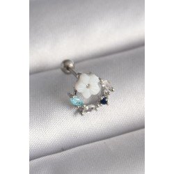 Özel Çelik Renk Zirkon Taş Detay Beyaz Çiçek Model Tragus Piercing Fırsat!!!
