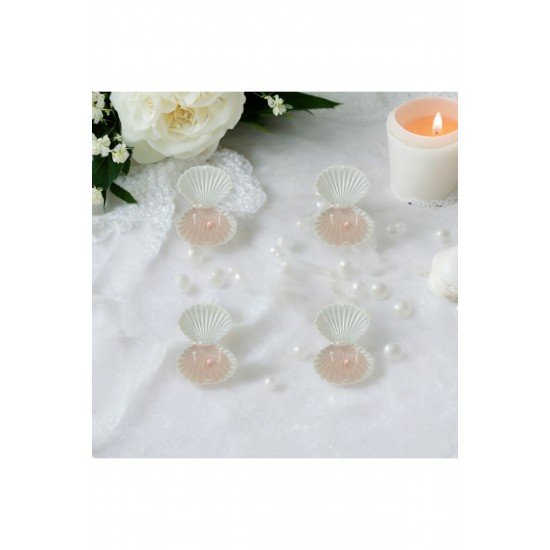 Bernami 15 Adet İnci Süslemeli İstiridye Mum | Düğün, Kına, Nişan, Söz, Nikah Hediyelik Kutu