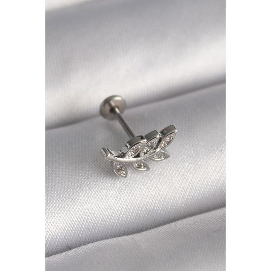 Özel Çelik Renk Dal Model Zirkon Taş Detaylı Tragus Piercing Fırsat!!!